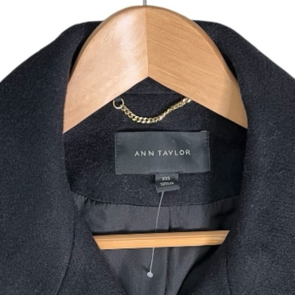 🆕 Ann Taylor Black Wool-Blend Coat XXS (Oversized Fits to SM) Gold Button Front - Picture 4 of 10